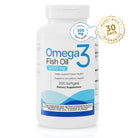 Front bottle of Omega 3 Fish Oil 1000 mg with 200 softgels and money-back guarantee seal