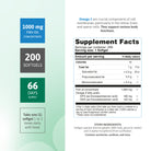 Supplement facts for Omega 3 Fish Oil 200 softgels with 1000 mg fish oil concentrate, EPA, and DHA.