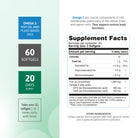 Supplement facts for Omega 3 Fish Oil with 1000 mg fish oil concentrate, EPA, DHA, and 60 softgels.