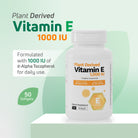 Plant Derived Vitamin E 1000 IU supplement formulated with d-alpha tocopherol in 50 softgels