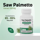 Saw Palmetto Extract 320 mg supplement standardized to 85-95% fatty acids with 60 softgels