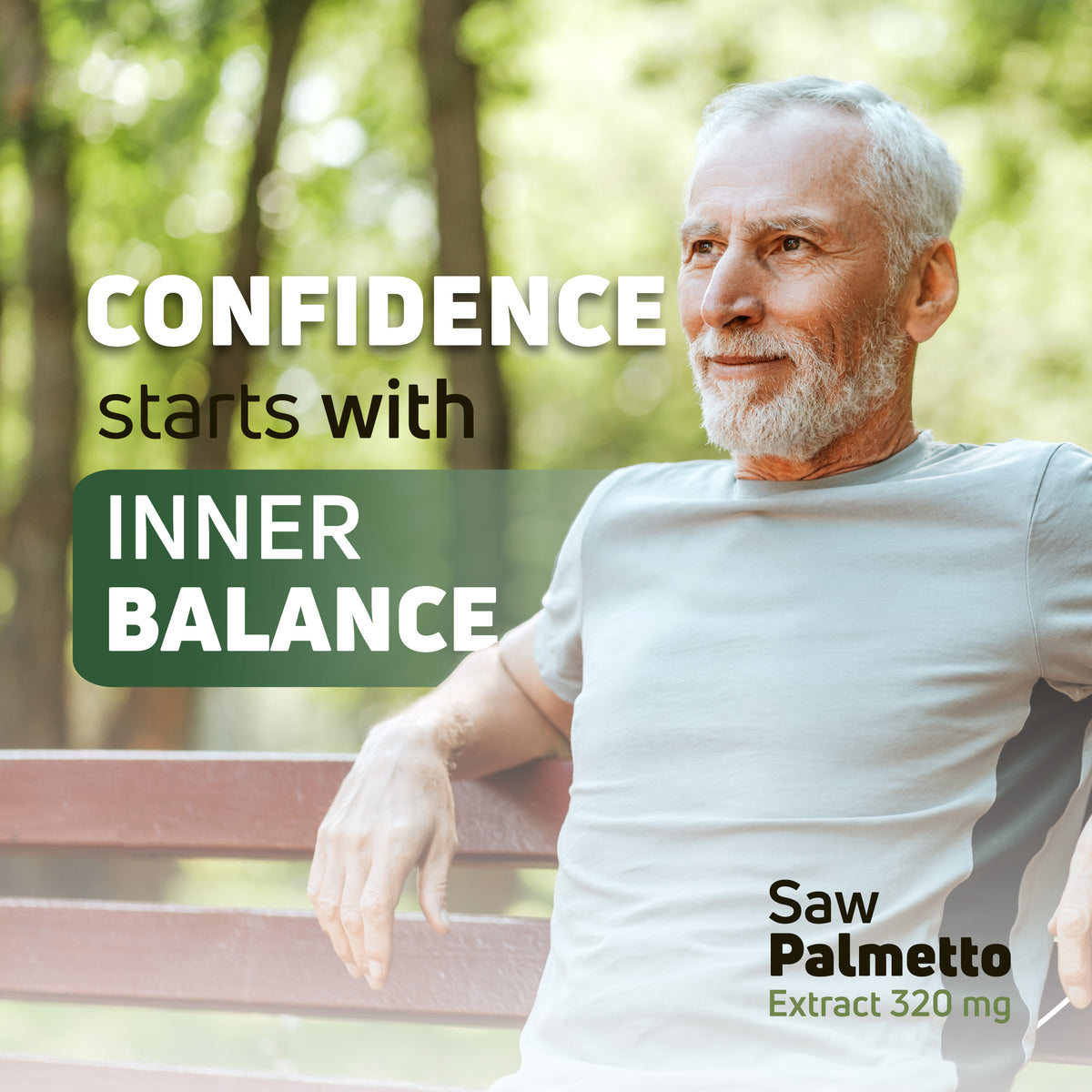 Saw Palmetto Extract 320 mg lifestyle image for male wellness, inner balance and daily confidence