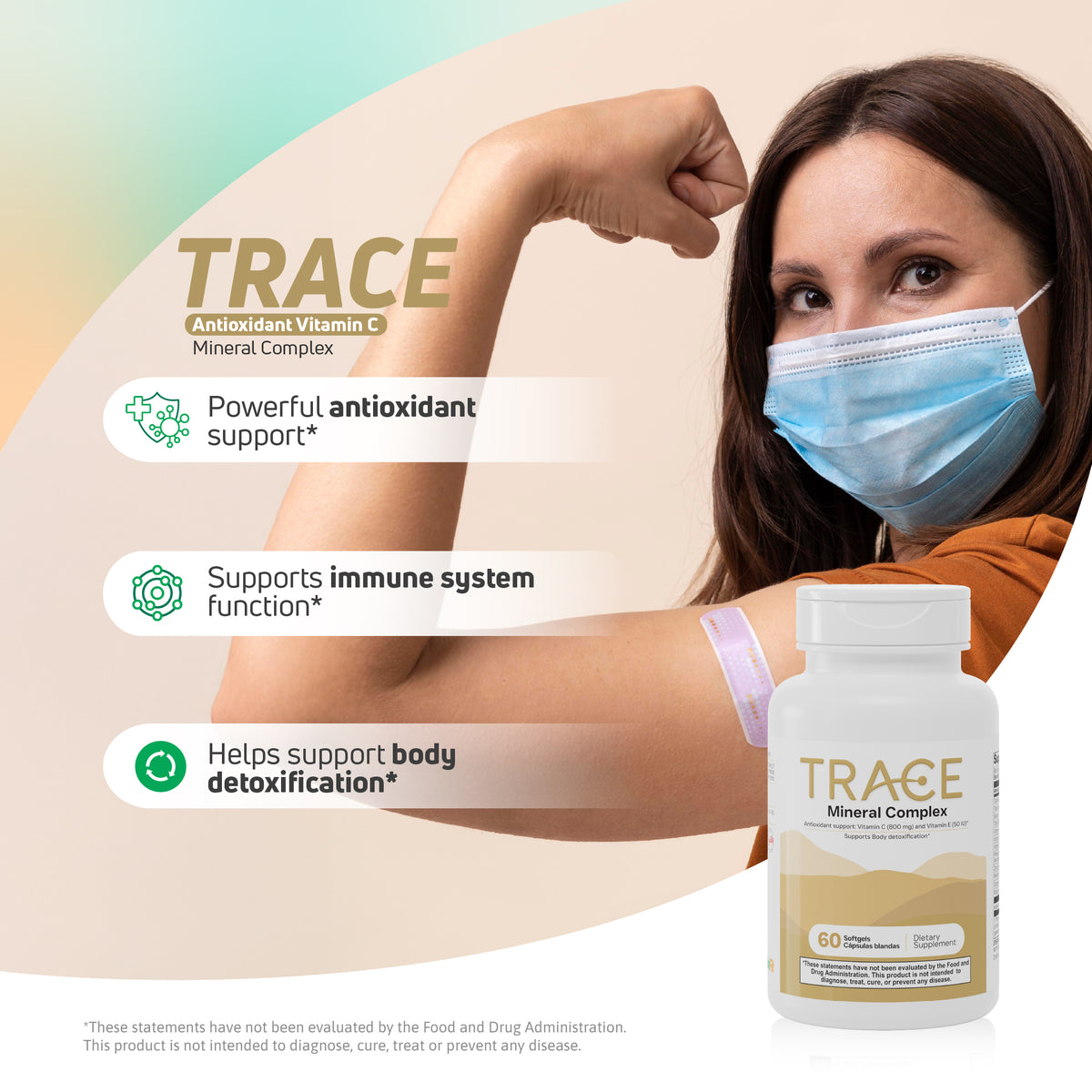 Trace Mineral Complex supplement with antioxidant support, immune system support and body detoxification benefits.