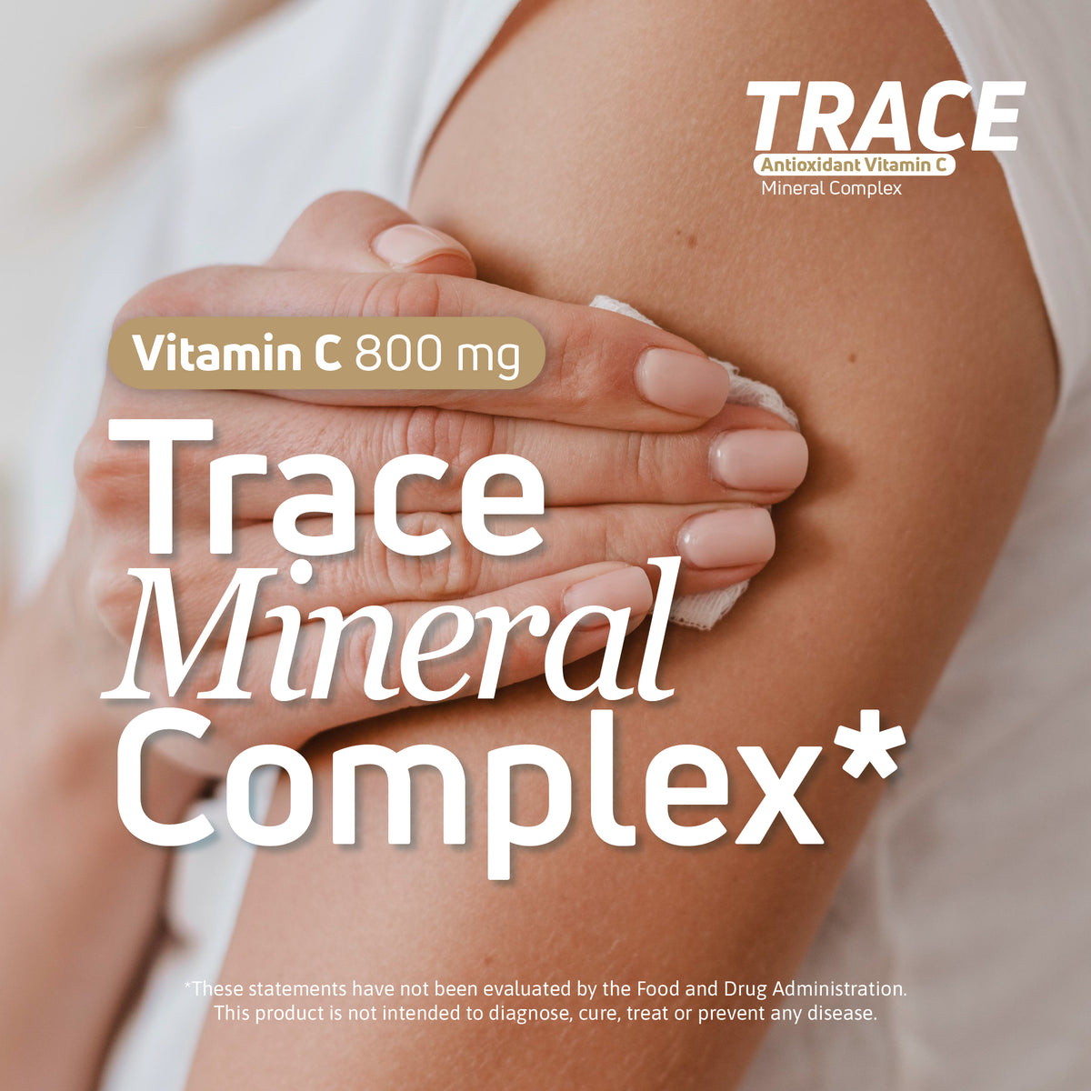Trace Mineral Complex lifestyle image highlighting 800 mg Vitamin C and mineral complex support for daily wellness.