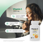 Vitamin C 1000 mg supplement lifestyle image for immune support, collagen synthesis and antioxidant properties