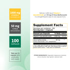 Vitamin C 1000 mg supplement facts panel with 50 mg citrus bioflavonoids and 100 capsules