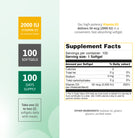 Supplement facts for Vitamin D3 2000 IU softgels with 50 mcg cholecalciferol.