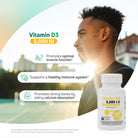 Vitamin D3 5000 IU lifestyle image highlighting bone health, immune support and muscle function.