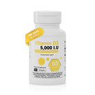 Vitamin D3 5000 IU supplement bottle with 100 softgels for daily bone and immune support.